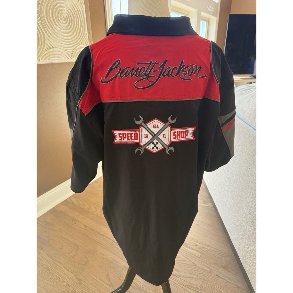Barrett-Jackson Speed Shop Tech Work Shirt XL Black Red Est 1971 NWT Mens